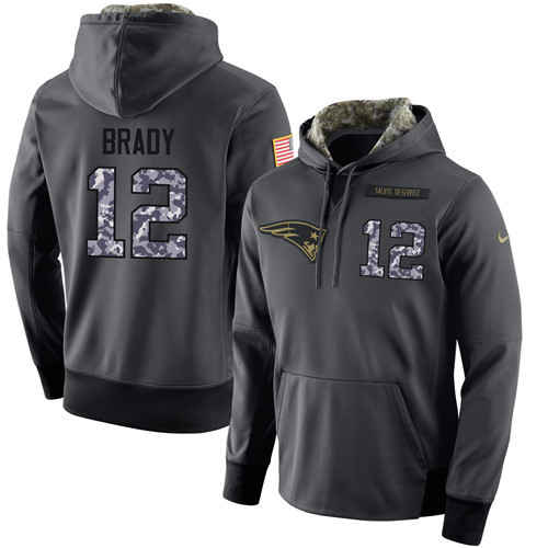 Nike New England Patriots #12 Tom Brady Black Anthracite Salute to Service Player Performance Hoodie