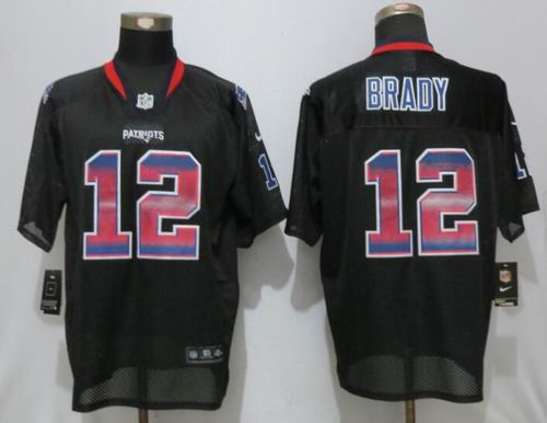 Nike New England Patriots #12 Tom Brady Black Strobe Fashion Jersey