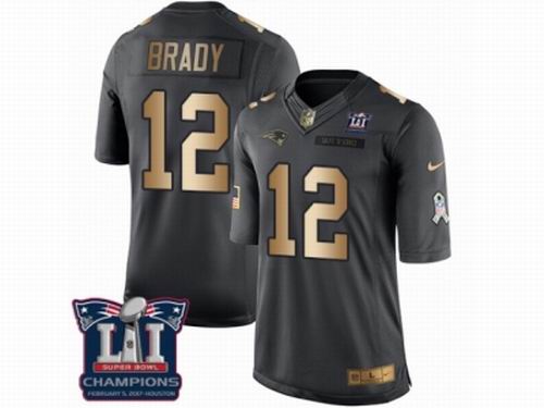 Nike New England Patriots #12 Tom Brady Limited Black Gold Salute to Service Super Bowl LI Champions Jersey