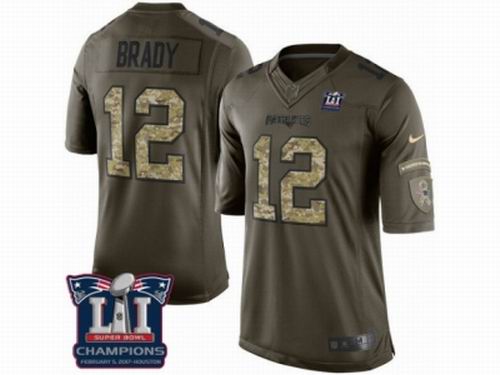 Nike New England Patriots #12 Tom Brady Limited Green Salute to Service Super Bowl LI Champions Jersey