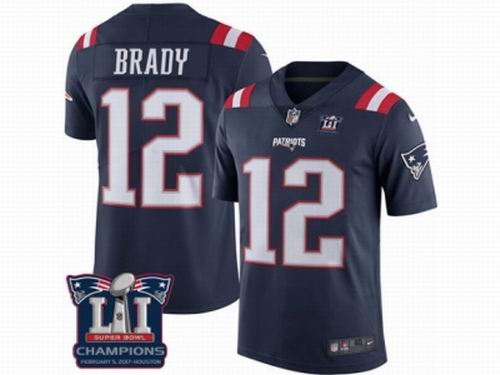 Nike New England Patriots #12 Tom Brady Limited Navy Blue Rush Super Bowl LI Champions Jersey