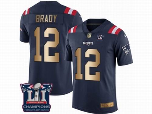 Nike New England Patriots #12 Tom Brady Limited Navy Gold Rush Super Bowl LI Champions Jersey