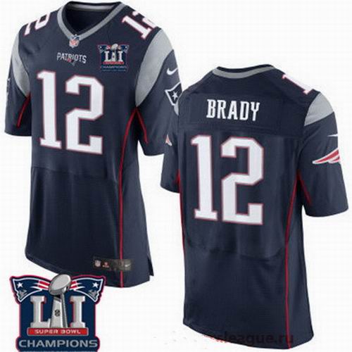 Nike New England Patriots #12 Tom Brady Navy Blue 2017 Super Bowl LI Champions Patch Elite Jersey