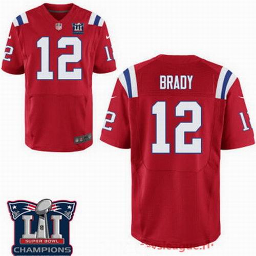 Nike New England Patriots #12 Tom Brady Red 2017 Super Bowl LI Champions Patch Elite Jersey