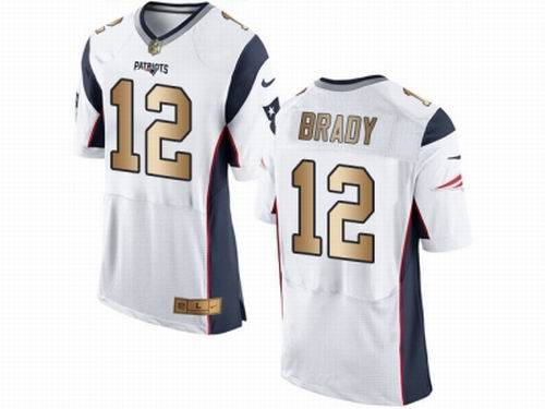 Nike New England Patriots #12 Tom Brady White New Elite Gold Jersey