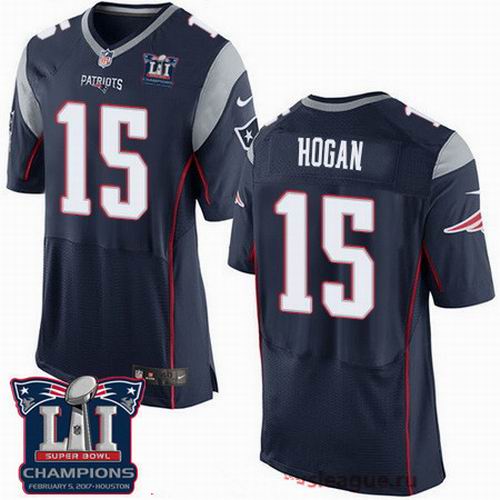 Nike New England Patriots #15 Chris Hogan Navy Blue 2017 Super Bowl LI Champions Patch Elite Jersey