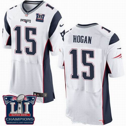 Nike New England Patriots #15 Chris Hogan White 2017 Super Bowl LI Champions Patch Elite Jersey