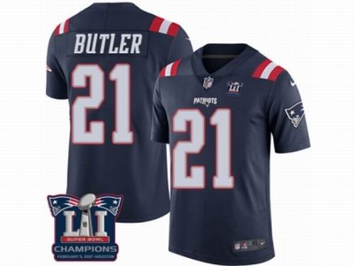 Nike New England Patriots #21 Malcolm Butler Limited Navy Blue Rush Super Bowl LI Champions Jersey