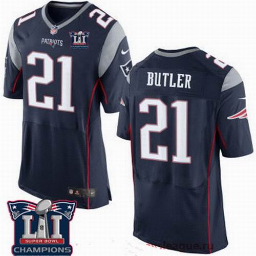 Nike New England Patriots #21 Malcolm Butler Navy Blue 2017 Super Bowl LI Champions Patch Elite Jersey