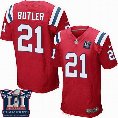 Nike New England Patriots #21 Malcolm Butler Red 2017 Super Bowl LI Champions Patch Elite Jersey