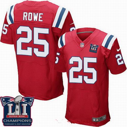 Nike New England Patriots #25 Eric Rowe Red 2017 Super Bowl LI Champions Patch Elite Jersey