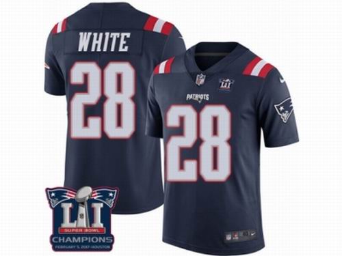 Nike New England Patriots #28 James White Limited Navy Blue Rush Super Bowl LI Champions Jersey