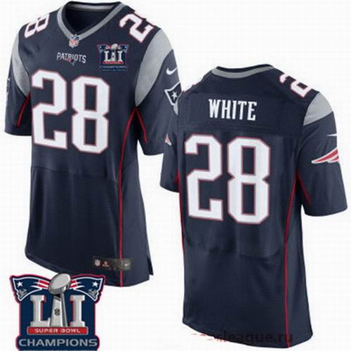 Nike New England Patriots #28 James White Navy Blue 2017 Super Bowl LI Champions Patch Elite Jersey