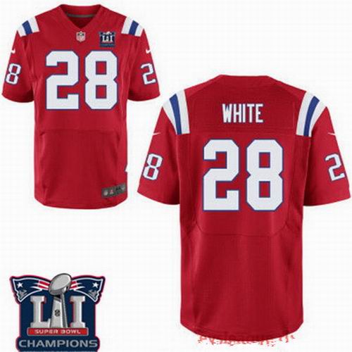 Nike New England Patriots #28 James White Red 2017 Super Bowl LI Champions Patch Elite Jersey