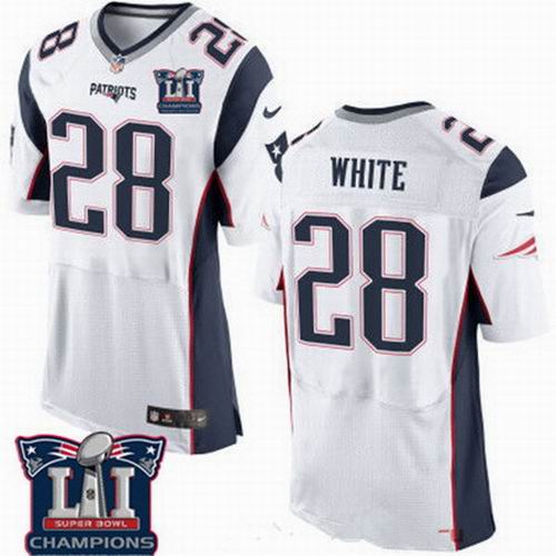 Nike New England Patriots #28 James White White 2017 Super Bowl LI Champions Patch Elite Jersey