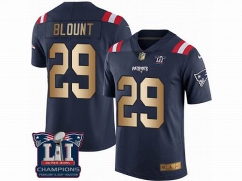 Nike New England Patriots #29 LeGarrette Blount Limited Navy Gold Rush Super Bowl LI Champions Jersey