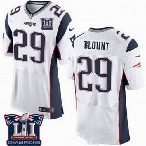 Nike New England Patriots #29 LeGarrette Blount White 2017 Super Bowl LI Champions Patch Elite Jersey