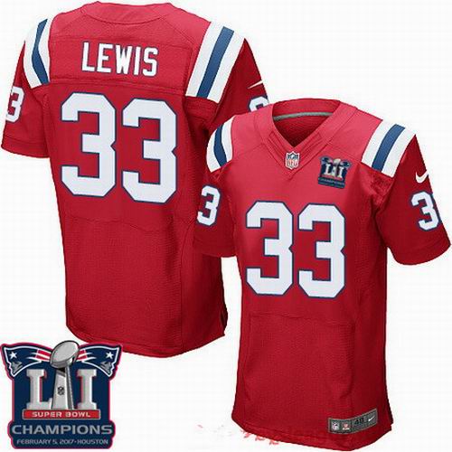 Nike New England Patriots #33 Dion Lewis Red 2017 Super Bowl LI Champions Patch Elite Jersey