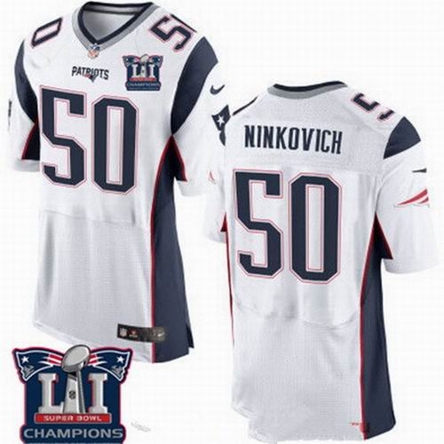 Nike New England Patriots #50 Rob Ninkovich White 2017 Super Bowl LI Champions Patch Elite Jersey