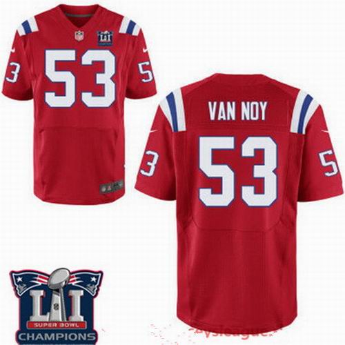 Nike New England Patriots #53 Kyle Van Noy Red 2017 Super Bowl LI Champions Patch Elite Jersey