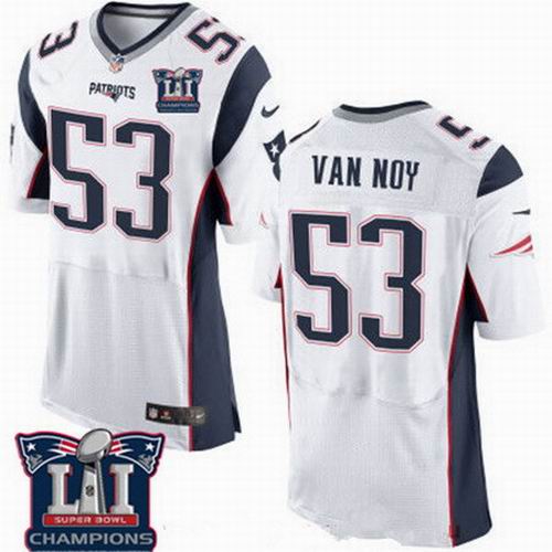 Nike New England Patriots #53 Kyle Van Noy White 2017 Super Bowl LI Champions Patch Elite Jersey