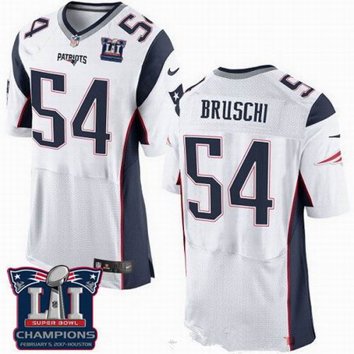 Nike New England Patriots #54 Tedy Bruschi White 2017 Super Bowl LI Champions Patch Elite Jersey