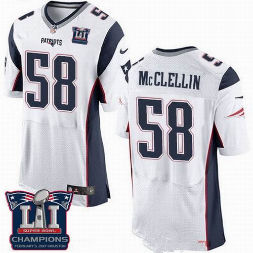 Nike New England Patriots #58 Shea McClellin White 2017 Super Bowl LI Champions Patch Elite Jersey
