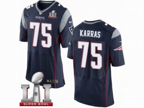 Nike New England Patriots #75 Ted Karras Elite Navy Blue Super Bowl LI 51 Jersey