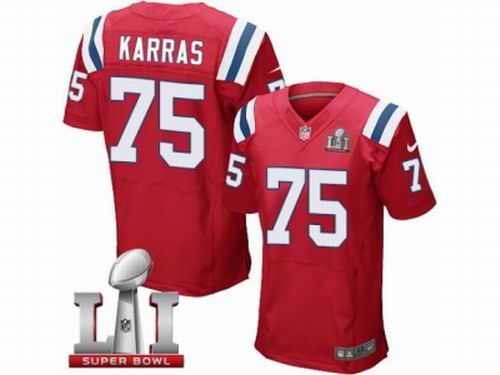 Nike New England Patriots #75 Ted Karras Elite Red Super Bowl LI 51 Jersey