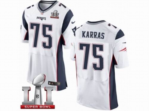 Nike New England Patriots #75 Ted Karras Elite White Super Bowl LI 51 FL Jersey
