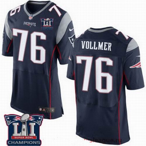 Nike New England Patriots #76 Sebastian Vollmer Navy Blue 2017 Super Bowl LI Champions Patch Elite Jersey