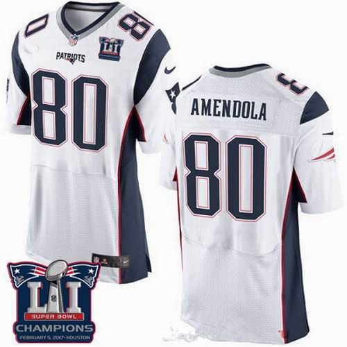 Nike New England Patriots #80 Danny Amendola White 2017 Super Bowl LI Champions Patch Elite Jersey
