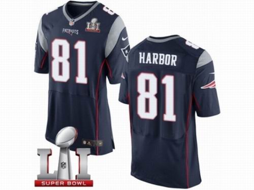 Nike New England Patriots #81 Clay Harbor Elite Navy Blue Super Bowl LI 51 Jersey