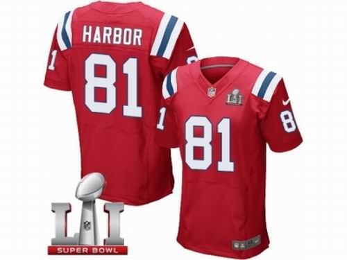 Nike New England Patriots #81 Clay Harbor Elite Red Super Bowl LI 51 Jersey