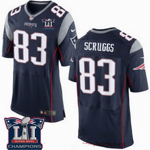Nike New England Patriots #83 Greg Scruggs Navy Blue 2017 Super Bowl LI Champions Patch Elite Jersey
