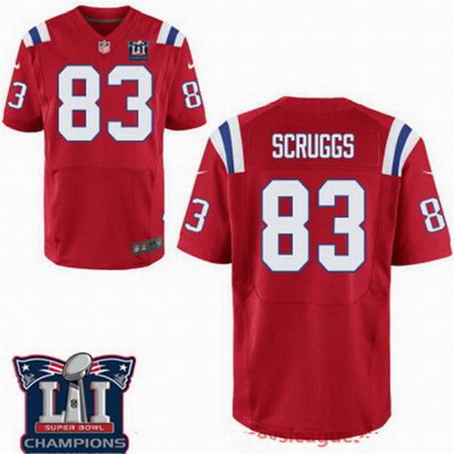 Nike New England Patriots #83 Greg Scruggs Red 2017 Super Bowl LI Champions Patch Elite Jersey