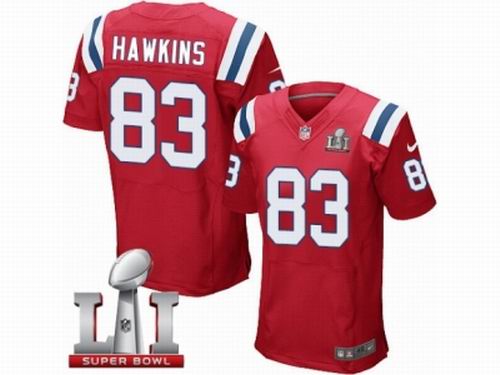 Nike New England Patriots #83 Lavelle Hawkins Elite Red Super Bowl LI 51 Jersey