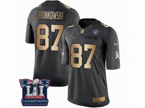 Nike New England Patriots #87 Rob Gronkowski Limited Black Gold Salute to Service Super Bowl LI Champions Jersey