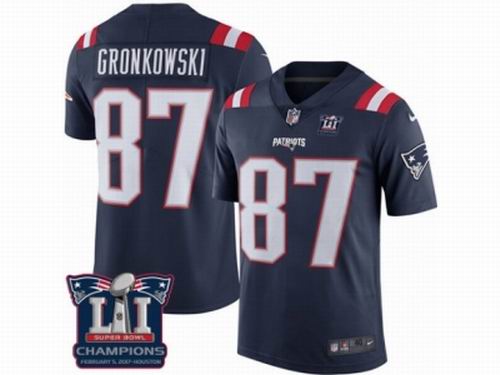 Nike New England Patriots #87 Rob Gronkowski Limited Navy Blue Rush Super Bowl LI Champions Jersey