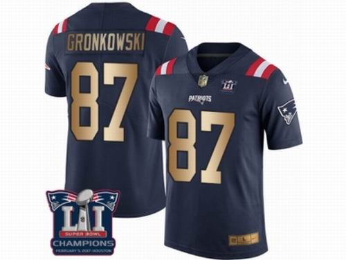 Nike New England Patriots #87 Rob Gronkowski Limited Navy Gold Rush Super Bowl LI Champions Jersey