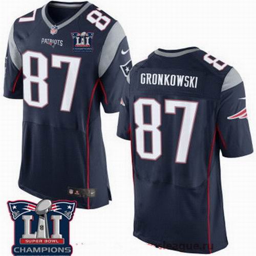 Nike New England Patriots #87 Rob Gronkowski Navy Blue 2017 Super Bowl LI Champions Patch Elite Jersey