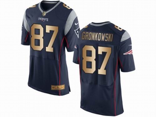 Nike New England Patriots #87 Rob Gronkowski Navy Blue New Elite Gold Jersey