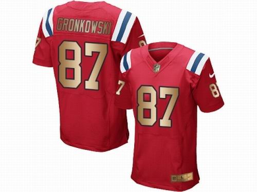 Nike New England Patriots #87 Rob Gronkowski Red Elite Gold Jersey