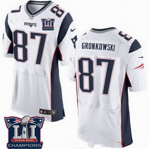 Nike New England Patriots #87 Rob Gronkowski White 2017 Super Bowl LI Champions Patch Elite Jersey