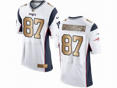 Nike New England Patriots #87 Rob Gronkowski White New Elite Gold Jersey