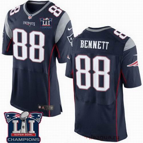 Nike New England Patriots #88 Martellus Bennett Navy Blue 2017 Super Bowl LI Champions Patch Elite Jersey