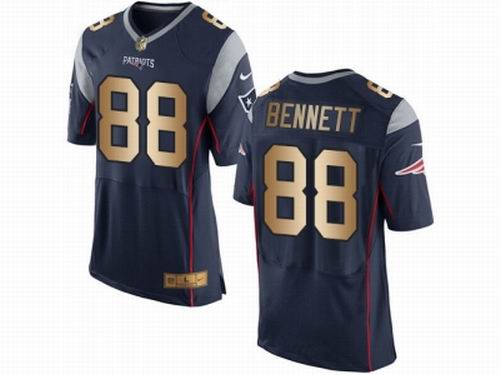 Nike New England Patriots #88 Martellus Bennett Navy Blue New Elite Gold Jersey