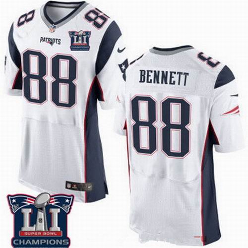 Nike New England Patriots #88 Martellus Bennett White 2017 Super Bowl LI Champions Patch Elite Jersey