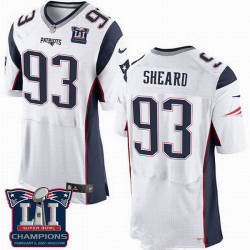 Nike New England Patriots #93 Jabaal Sheard White 2017 Super Bowl LI Champions Patch Elite Jersey