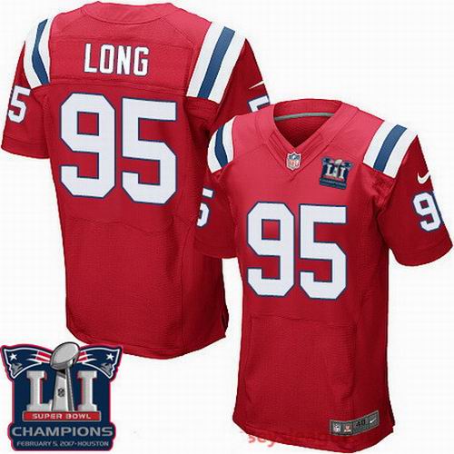 Nike New England Patriots #95 Chris Long Red 2017 Super Bowl LI Champions Patch Elite Jersey